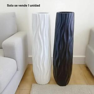 Florero de piso de 23 pulgadas de gran tamaño - Decoración de plástico irrompible para sala de estar/galería, escultura texturizada moderna para flores artificiales, relleno de espacio para loft y villa en negro/blanco
