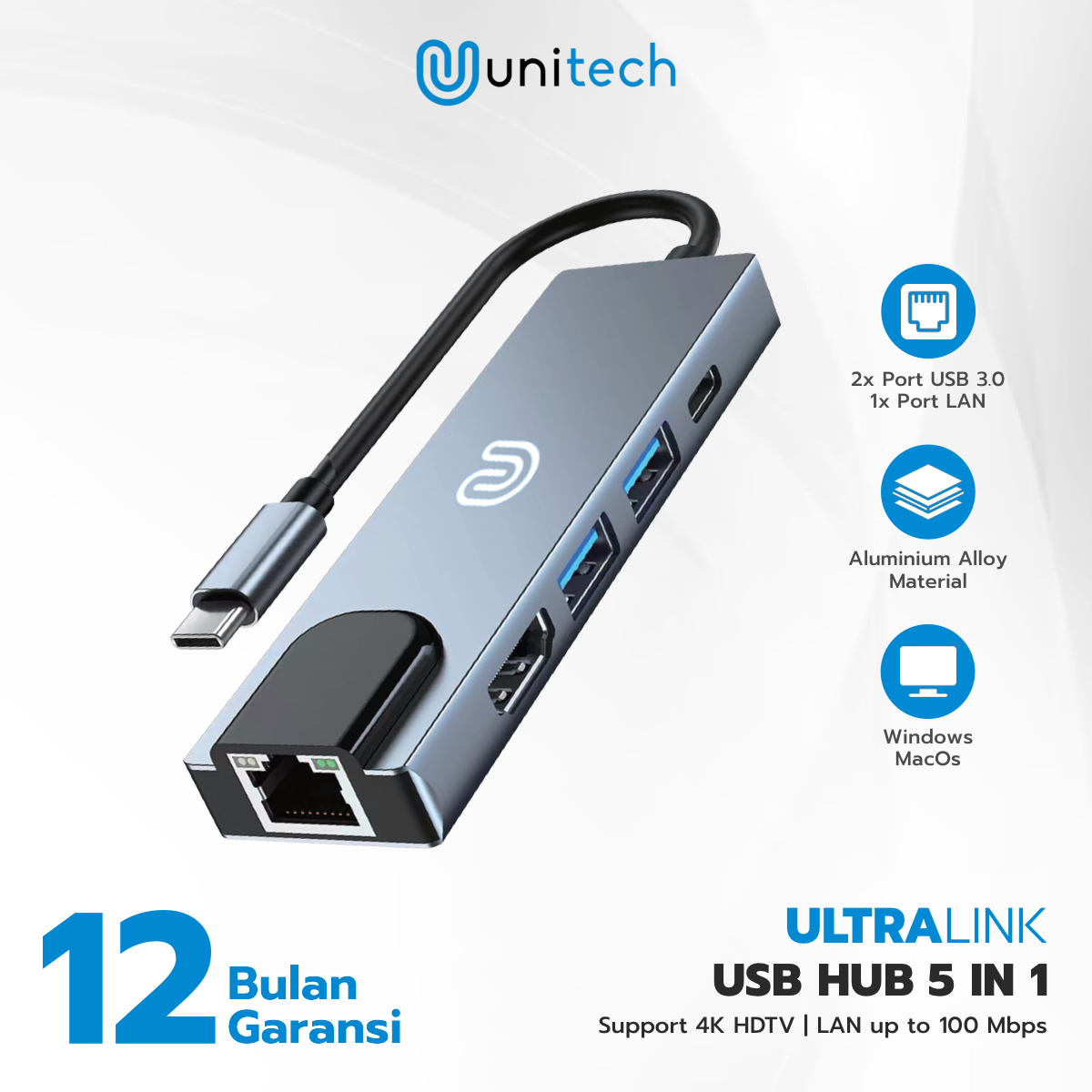 Promo 5in1 Type C USB Hub Konverter Unitech Ultralink Hub 3.0 + HDMI ...