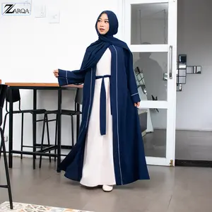 ZARQA - Luna Gamis 2 Abaya Sabrina Anti-UV Mewah Maxi Wanita Dress Two Tone List Bisban Polos Muslim Turki Dewasa Remaja Lebaran Terbaru 2026 Bahan Sabrina Premium Nyaman