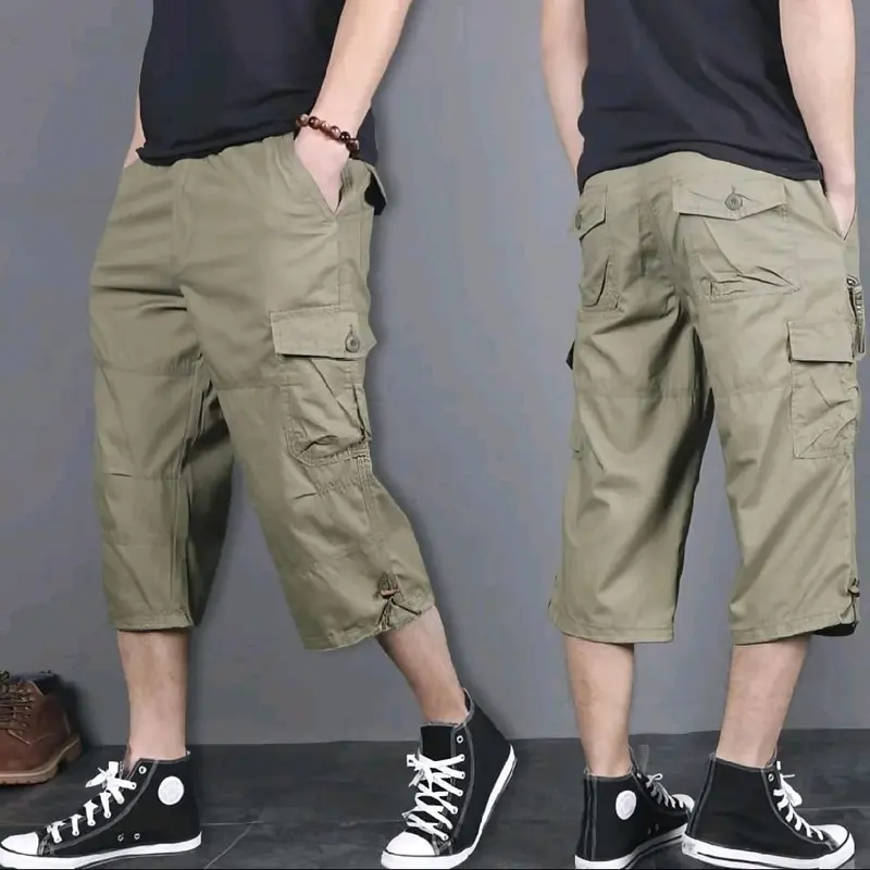 Celana Pendek 3/4 Sport Gabriel 7/8 Pria Dewasa Panjang Casual Nyaman Kantong Hitam Karet chinos Cargo Shorts Katun Santai Cowok Navy 1