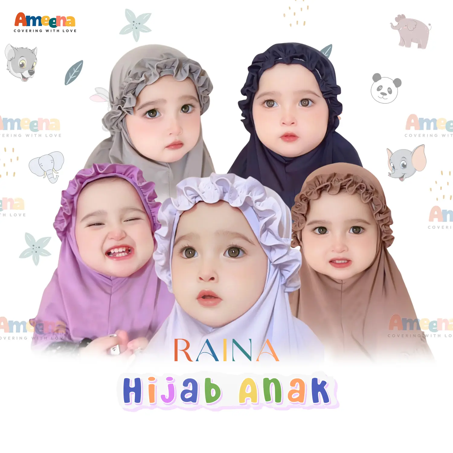 Jilbab Instan Anak Raina Jersey Usia 0-3 Tahun Kerudung Anak Newborn Jilbab Anak / Hijab Anak ( Beli Lokal )