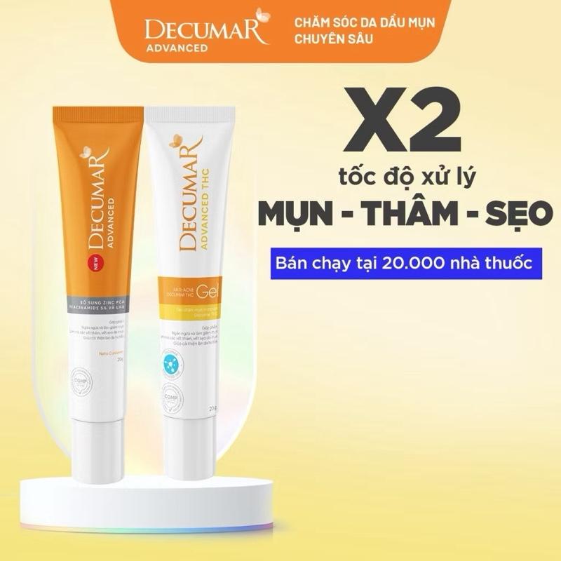 Combo ngừa mụn ngày đêm: decumar advancer 20g và decumar THC 20g dành cho da mụn chấm 7ngay giammun gel nguyễn đạt