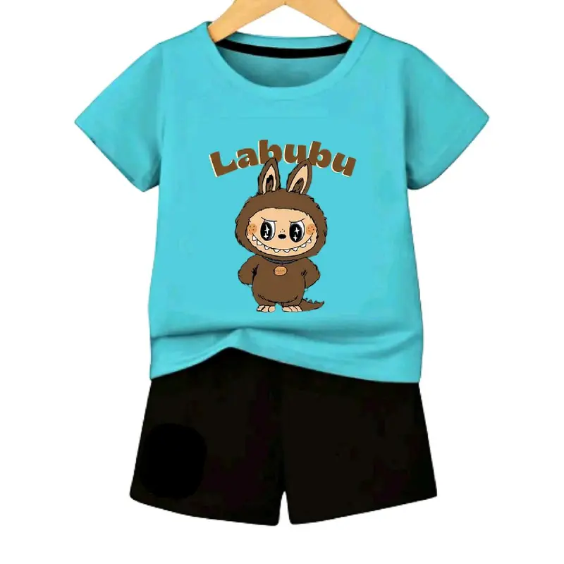 Setelan Anak Labubu Monster Drawing Kaos Dan Celana Laki Perempuan Kids Fashion 8