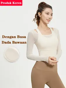 HOTSHOW Baju Olahraga Wanita Lengan Panjang 2in1 Terbaru 2026 • Atasan Yoga Running Fitness • Baju Senam Premium Stylish Sport