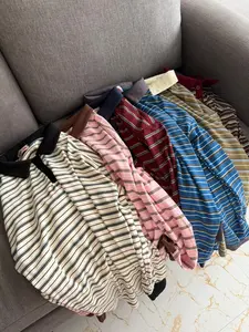 MENESTYS - Zey T-Shirt Atasan Kaos Knit Kerah Wanita Motif  Salur Cantik Elegan