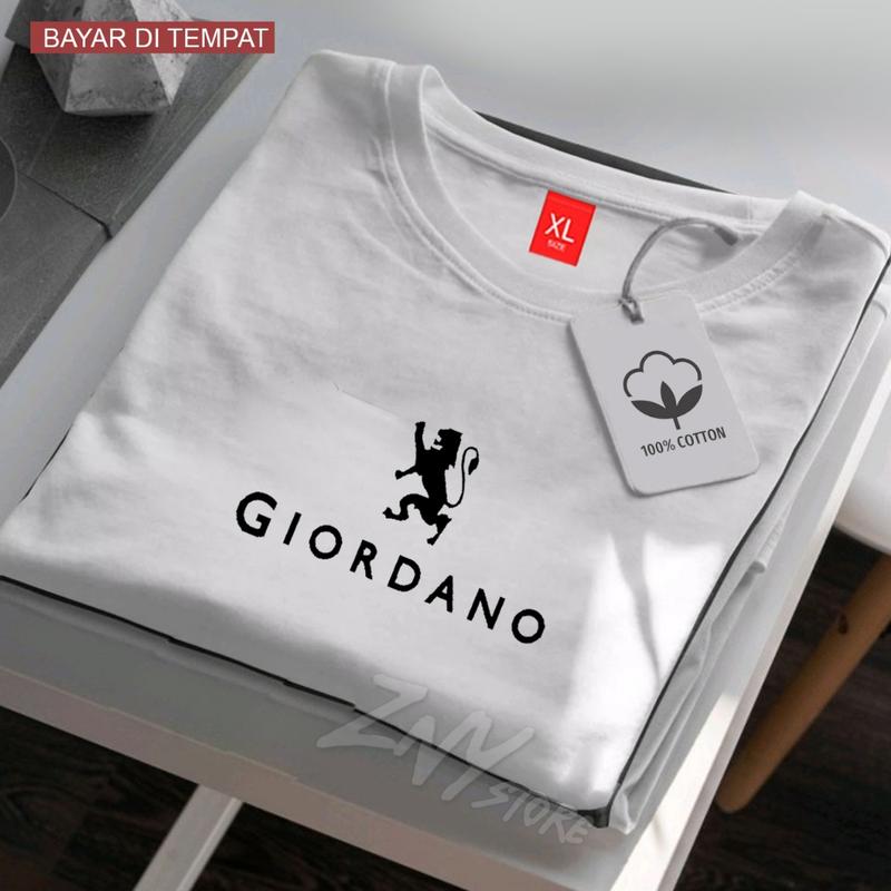 COD !!! Baju Kaos Distro Giordano Logo Text Hitam Premium Quality Kaos Cotton Combed 30s Lengan Pendek T-Shrit Koas Unisex Pria/Wanita 8