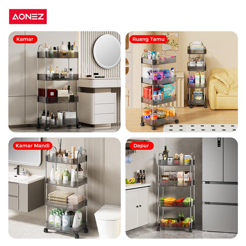 【SPESIAL Live COD 24 Shipping】AONEZ Rak Troli Susun Stainless steel RakKosmetik Serbaguna Rak kamar mandi Rak Salon Trolley Dengan Keranjang jaring akrilik transpara rak meja aesthetic 8