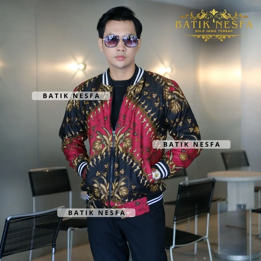 JAKET  batik bomber pria motif keris merah murah berkualitas