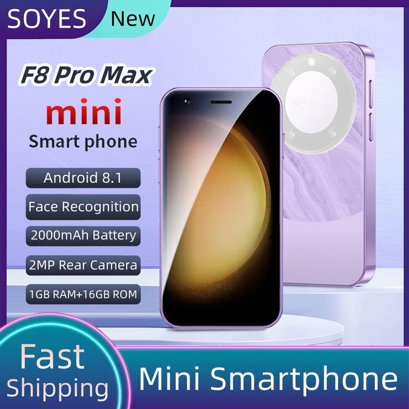 Điện thoại thông minh, SOYES F8 Pro Max, Bộ xử lý lõi tứ, Mini 3G, Màn hình HD 3 inch, RAM 1GB, ROM 16GB, Camera sau 2MP, WIFI và Bluetooth, SIM kép, Hệ điều hành Android 8.1, Nhận dạng khuôn mặt, Kích thước Nhỏ Phone Smartphone Chụp Ảnh