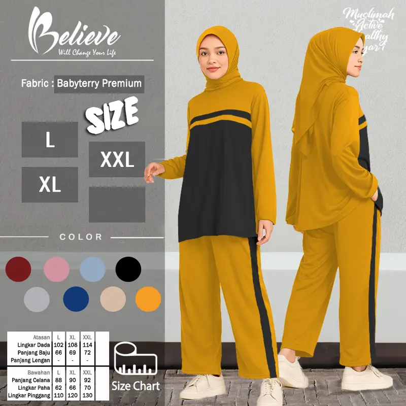 HANNA SET Setelan Kaos Celana Olahraga Muslimah Training Senam Wanita Lengan Panjang Jumbo L XL XXL / SAKA baju celana muslim panjang sport sporty polos 3