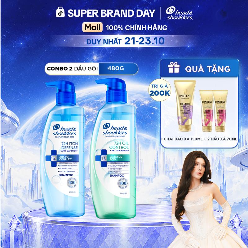 Combo 2 Dầu Gội HEAD & SHOULDERS 72 GIỜ Kiềm Dầu/ Giảm Ngứa Da Đầu Và Làm Sạch Gàu Vượt Trội - Chai 480g