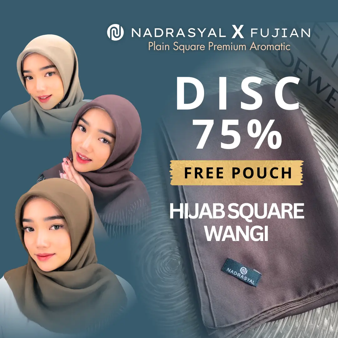 FREE POUCH - NADRASYAL X FUJIAN PLAIN SQUARE Premium Aromatic Hijab Segiempat Polycotton Jilbab persegi Bella Square Scarf Mewah Poliester Katun Nyaman Kerudung Basic dengan Pouch