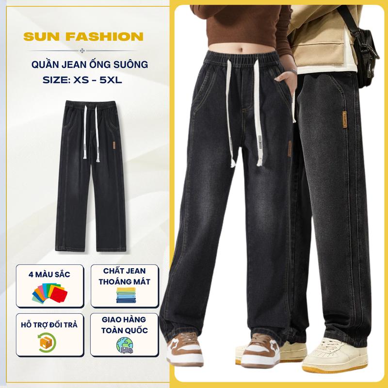 Quần jean ống rộng cạp chun bigsize SUN N9 ĐEN KHÓI retro vải jean thoáng mát, phong cách cá tính Menswear quan jean Pants