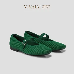VIVAIA Sepatu Wanita Square-Toe Mary-Jane (Margot Mary-Jane) - Forest Green