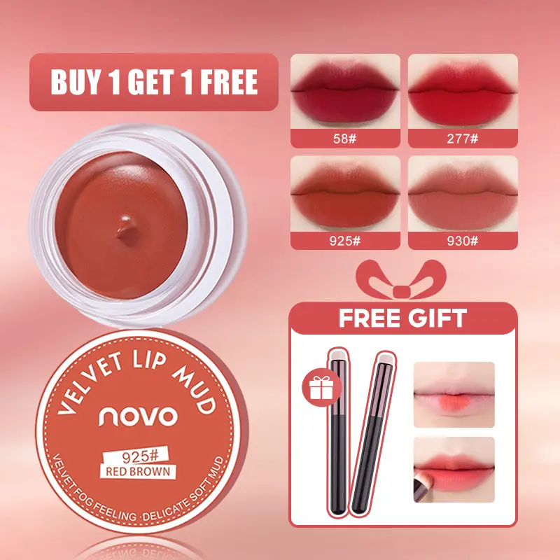 NOVO 4 Color Sexy Red Canned Lip Mud Waterproof Moisturizing Long Lasting Mousse Matte Velvet Blush Tint Lip Cheek Lipstick Makeup Gloss Lipgloss Glaze Lip Glaze Cosmetic Glossy Lip Care Moisture Moisturizer