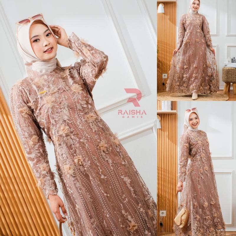RAISHA-Assyifa Gamis Kondangan Exlusive + Payet Wanita Muslim Dewasa Bahan Full Tile Depan Belakang + Puring Menggunakan Bahan Hyget Untuk Kondangan, Lebaran, Lamaran, Akad Nikah dan Wisuda 0