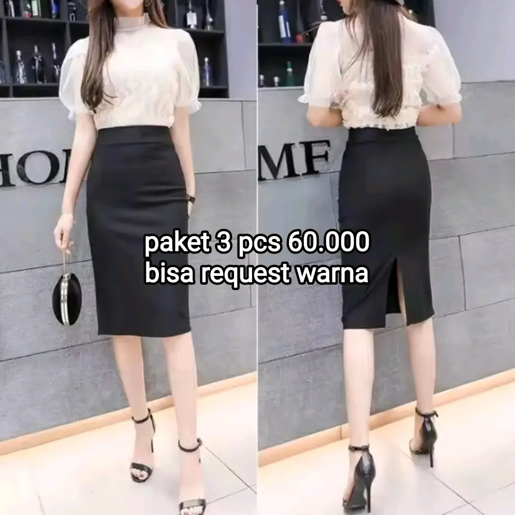 Paket 3 Pcs -Rok Span Scuba Pendek Wanita Basic Melar Hitam Casual Fit - Nyaman,  Formal Kerja Kantor