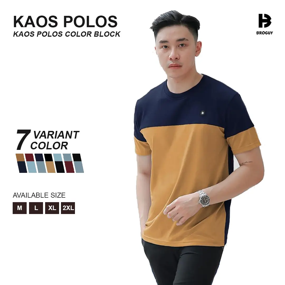 BROGUY Kaos Polos Color-Block Casual Combed 24s Tebal Nyaman
