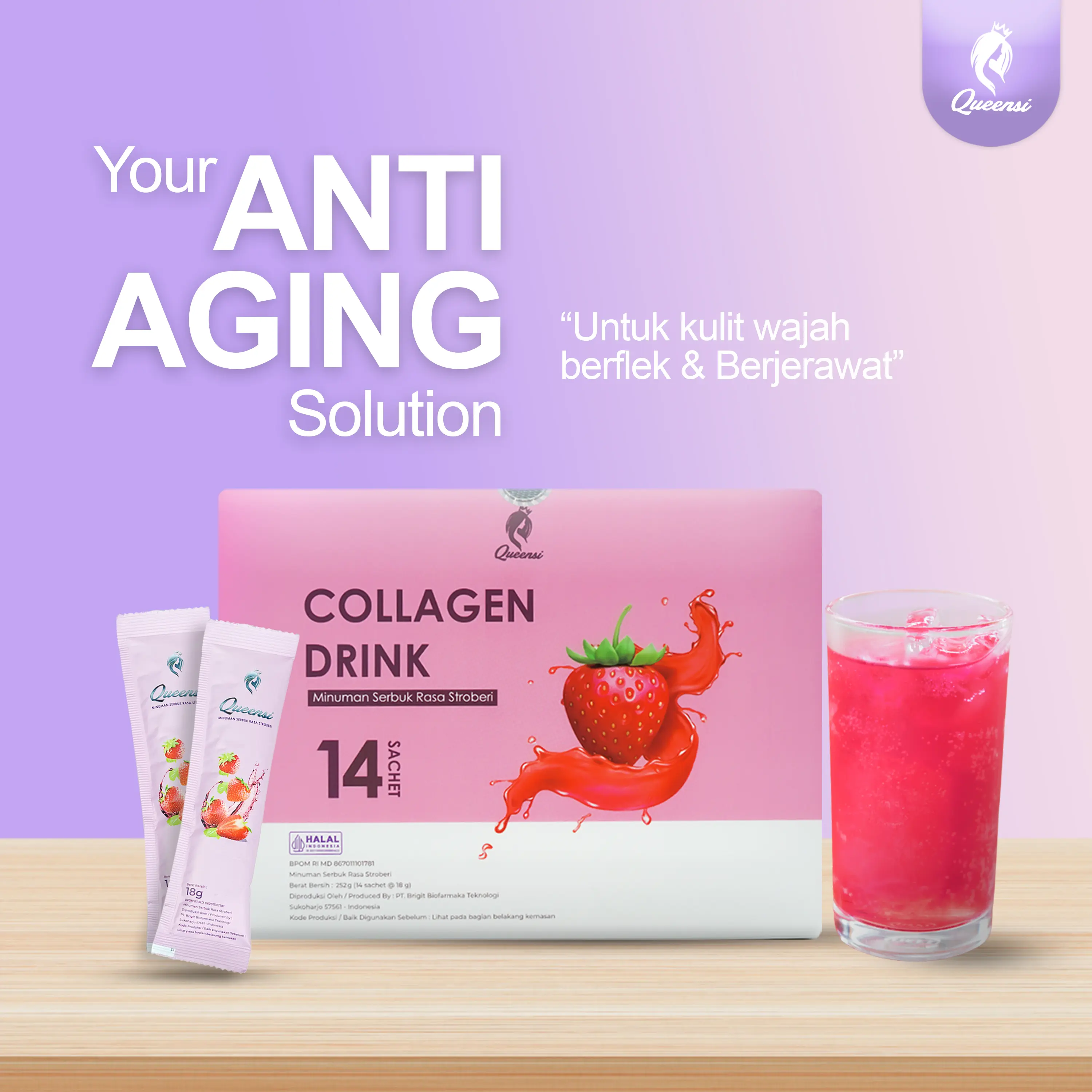 Collagen Queensi Original 1 Box 14 Sachet - Suplemen Kecantikan Kulit minuman  pemutih collagen