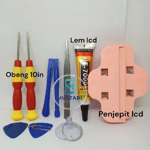 PAKET SET KUMPLIT MURAH ALAT SERVIS HP HANDPHONE OBENG 10IN PENJEPIT LCD 2PCS LEM LCD 15ML