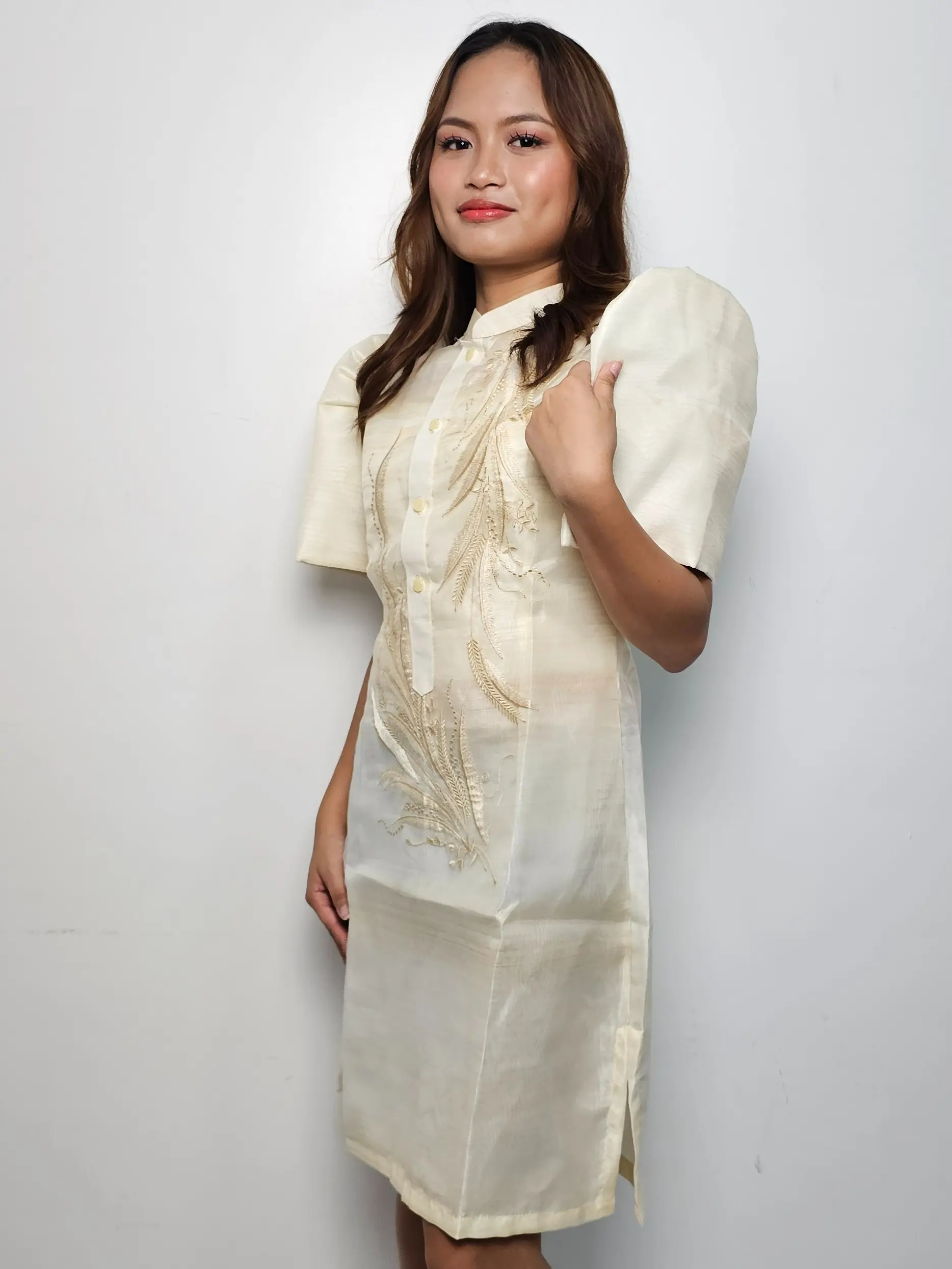 Modern Filipiniana graduation pictorial ladies barong dress closeneck beige  - TikTok Shop Philippines