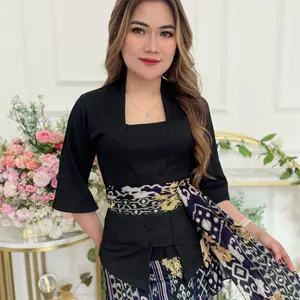 Atasan Kondangan Kebaya Waffle Knit dengan Kancing Sifon Wanita