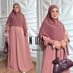 Abaya RANIA bahan sabrina anti UV tangan smok variasi renda Gamis muslimah