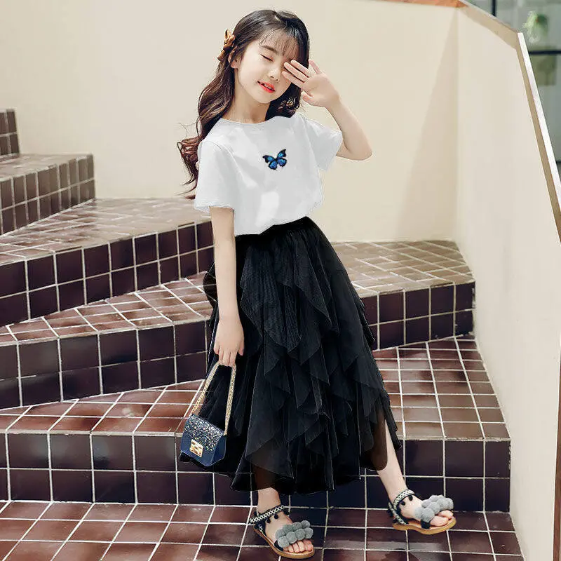 Arkid-Váy Công Chúa Cổ Tích Cho Trẻ Em, Váy Gạc Cho Bé Gái, Bộ Áo Phông, 2 Chiếc, Quần Áo Mùa Hè Thích Hợp Cho Bé Gái 6-10 Tuổi, Cotton Nguyên Chất 6