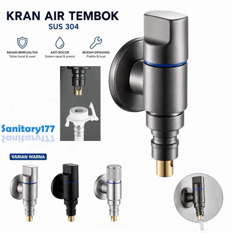 Variasi Kran taman mini Hitam 753-keran air kecil mesin cuci 752 stainless 304 black bisa utk garasi anti bocor anti copot 1025 chrome 1/2 inci