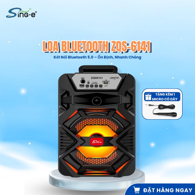  Loa Bluetooth ZQS-6141 Thiết kế nhỏ gọn tiện lợi loa hát karaoke hay đèn led nhấp nháy kèm micro 
