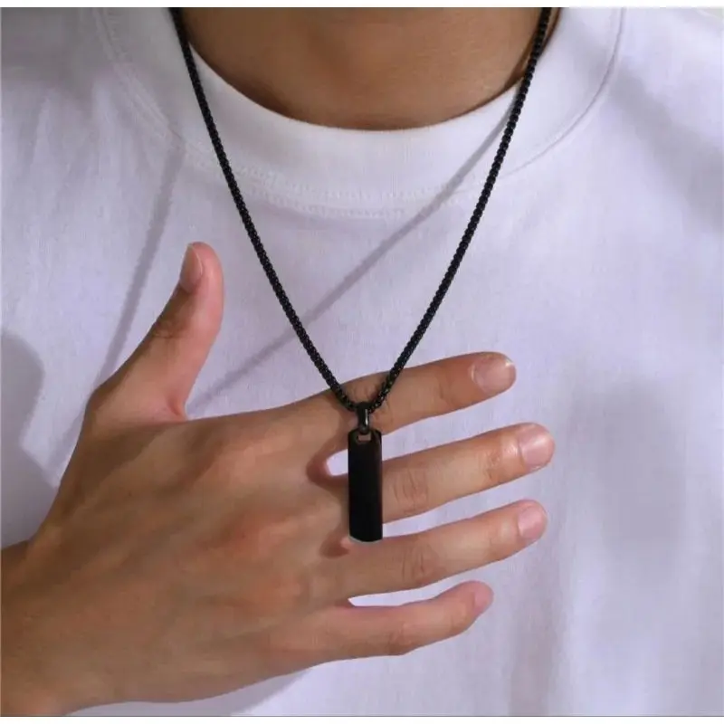(KL6) KALUNG RANTAI TITANIUM PRIA LONTIN BALOK TEBAL KOREA SILVER HITAM TERBARU ANTI KARAT -CJR TITANIUM Liontin 3