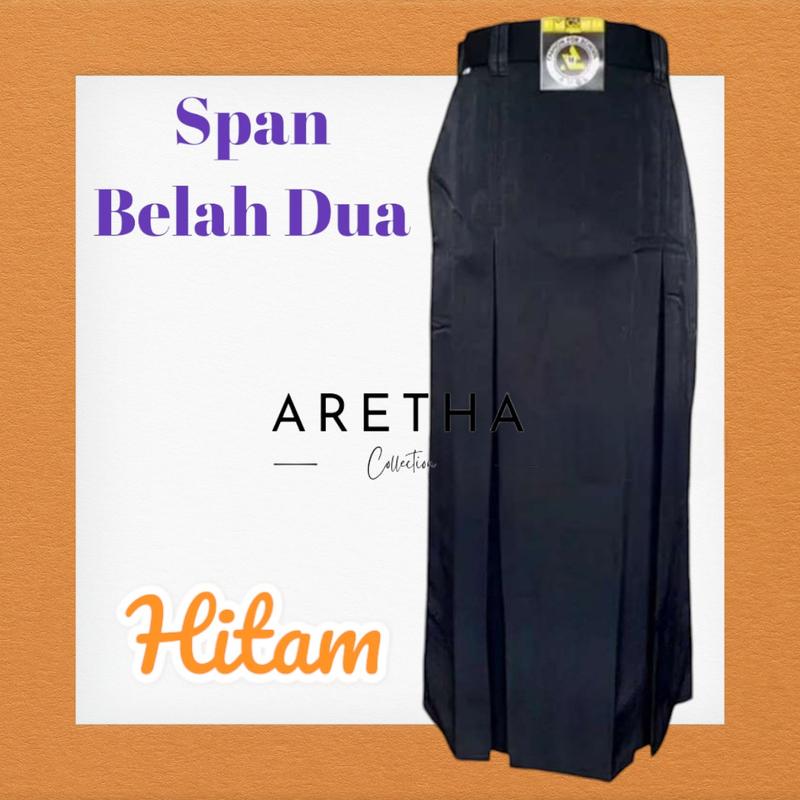 Rok SPAN BELAH DUA Depan Seragam Sekolah Kerja Hitam Putih Coklat Pramuka Biru SMP Abu SMA/SMK Panjang Rempel Formal - Karet, Merah Tebal Basic 5