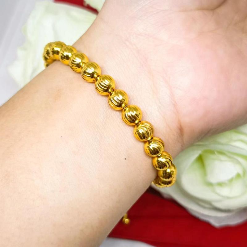 Anti Karat Set Aksesori Fesyen Tidak Mudah Luntur Gelang Motif Gelombang Kacang Bulat Terbuat Dari Koin Asli Gelang Manik Serut 6