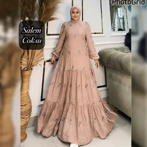 Queenasyari - Kaluna Dress Tanpa Hijab Katun  Embroidery Gamis Mewah Ukuran Jumbo Ld 110 - 140 cm Bordir Muslim Panjang Nyaman Lembut Ibu Menyusui lengan Karet Pesta Dewasa Wudhu Maxi Remaja Gamis Lebaran Kondangan 2026 Wanita