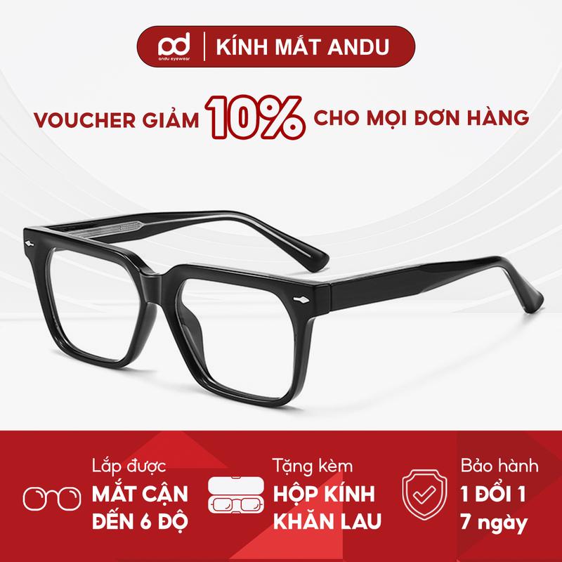  8640 Gọng kính cận thời trang nam nữ ANDU dáng vuông bản to cá tính nhựa cốt kim loại 