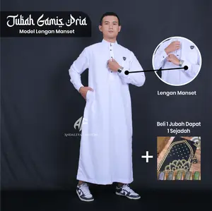 Baju Jubah Gamis Pria Remaja Dewasa Muslim Lengan Manset Tampilan Elegant Model kancing Sultan - Gamis Laki Laki Motif Polos Katun Polymicro