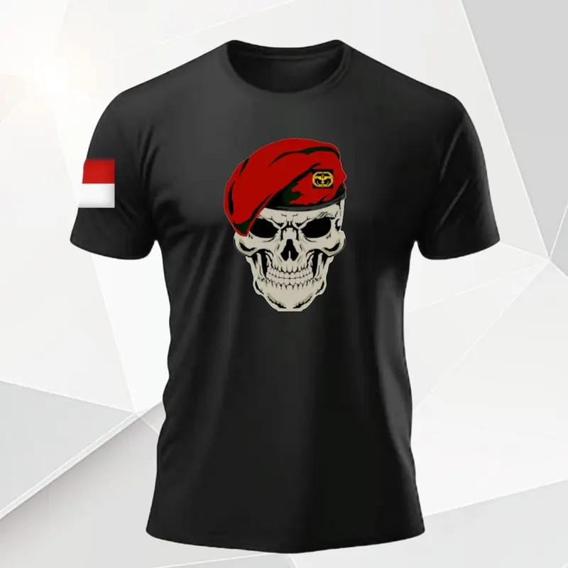 kaos army baret merah skull oblong distro lengan pendek Katun Polos 1