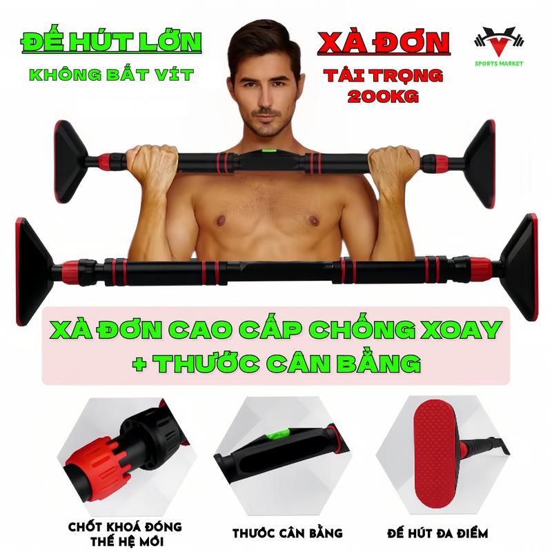  Xà Đơn Gắn Cửa Cao Cấp Xà Đơn Tập Tại Nhà Tích Hợp Phanh Hãm Khóa Đóng 2 Chiều + Thước Nivo Cân Bằng 