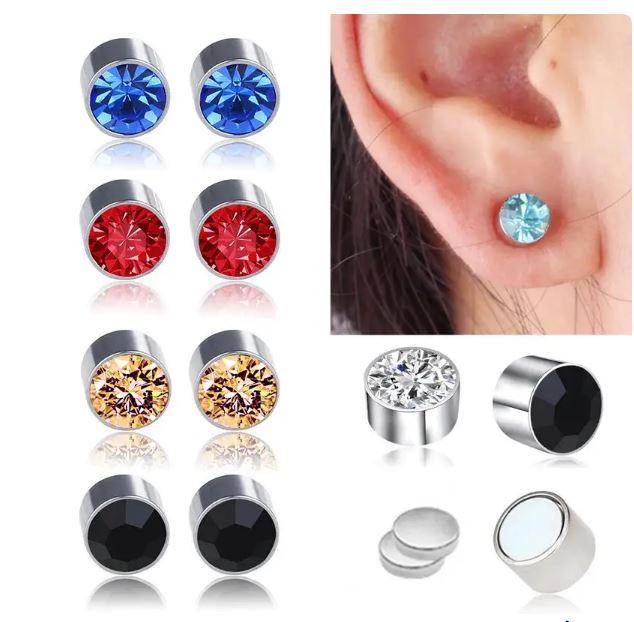 1 Pasang Anting Magnet Baja Tahan Karat Berlian Imitasi Kancing Telinga Tanpa Tindik Tanpa Telinga Besi Magnetik Kuat Pria Wanita 1
