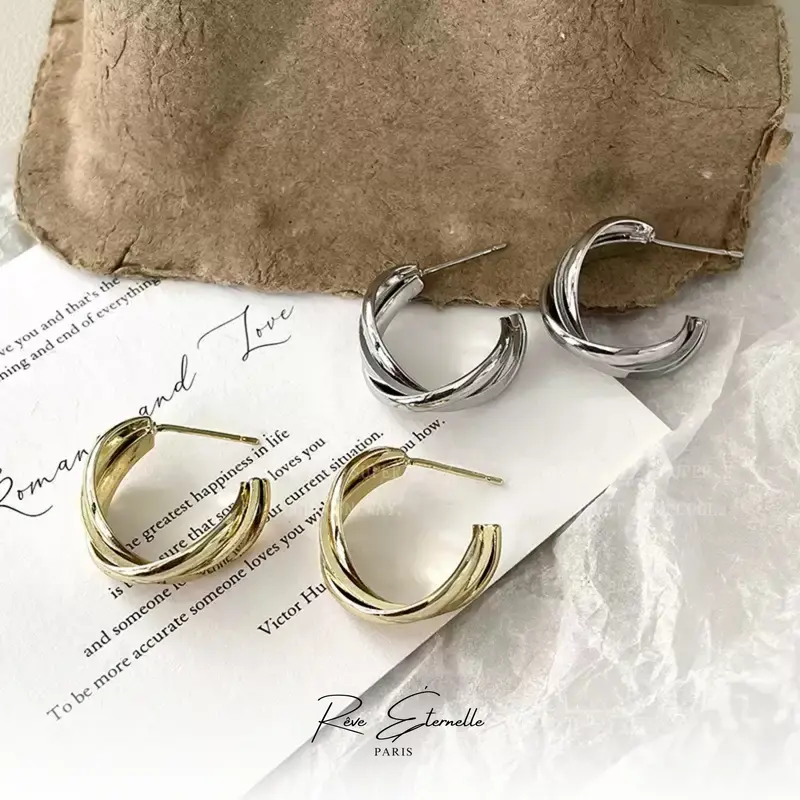 Reve Eternelle - Anting Wanita Perempuan Korea Model Twist Bentuk C Cantik Elegan Anggun Earrings Korean Style 6