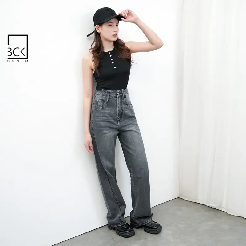 BCK - Celana Highwaist Baggy Loose Jeans Bianca Biru Denim 4