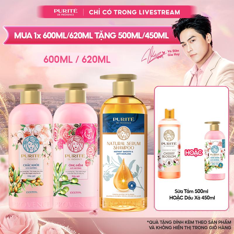 Combo Dầu Gội Purité Chắc Khỏe Lưu / Óng Mềm Lưu Hương / Serum Ngăn Gãy Rụng  600ML / 620ML + Tặng Dầu Xả Purité 450ML / Sữa Tắm Purité 500ML [S]