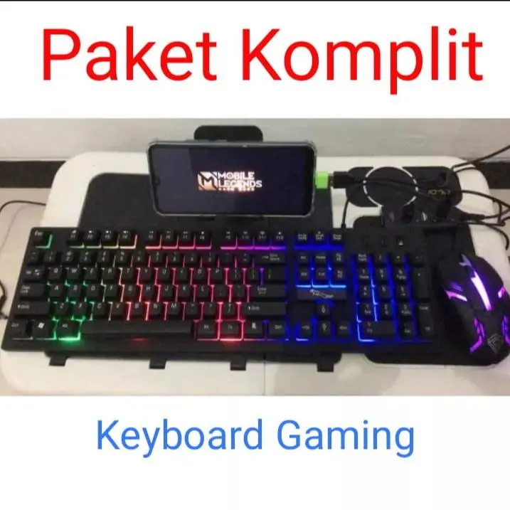 Keyboard Gaming Led Paket Komplit (Keyboard, Mouse, USB Hub, Mousepad, OTG type Micro / type C)