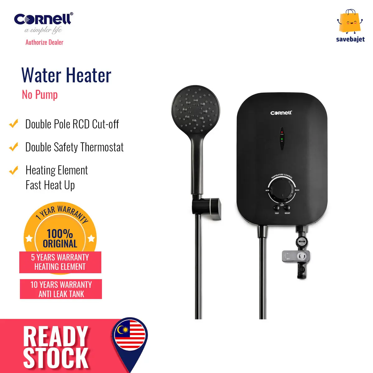 Cornell Instant Water Heater - No Pump (Matt Black) CWH-3750
