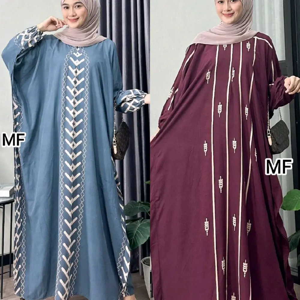 Gamis Kaftan Jumbo-Busui Bahan Rayon Tebal - Lingkar Dada 140 cm - Dress, Muslim, Wanita, Cantik, Hitam, Panjang, Syari, Nyaman, Formal Katun