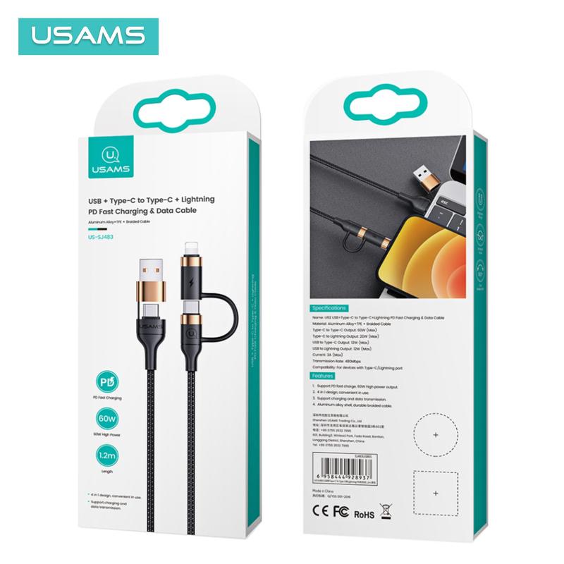 USAMS U62 Kabel Data USB-Type C to Type C + Lightning PD Fast Charging 9