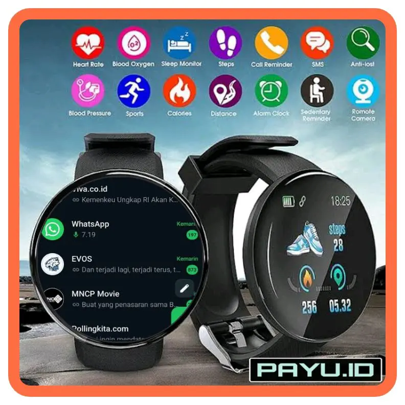 SMARTWATCH JAM TANGAN ANDROID 4G D18 HITAM ANTI AIR BISA WA SMS