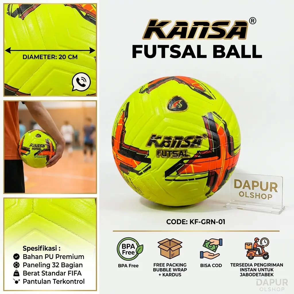 Kansa Bola Futsal Kansa Original KF-GRN-01 dengan Banyak Corak Warna Menarik & Efek Hologram FREEPENTIL untuk Permainan Outdoor - Ball