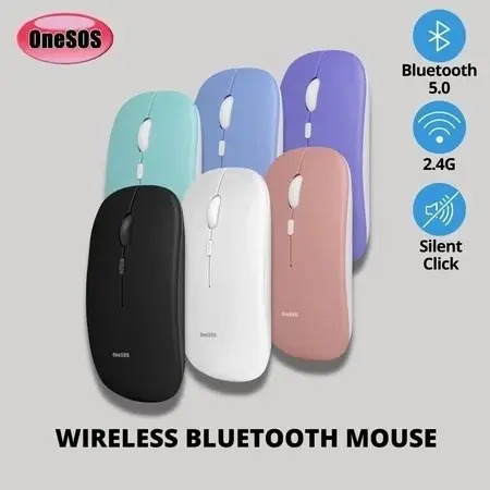 ONESOS Mouse Bluetooth 2.4G Silent Klik dengan Receiver USB untuk PC Laptop Dan Ponsel 0