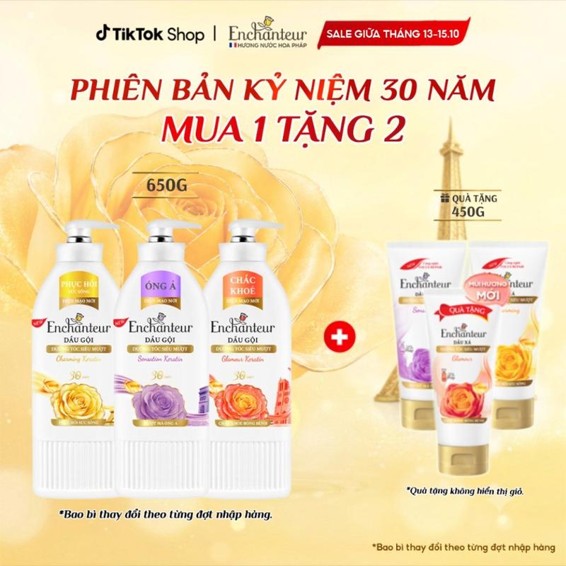[KOL 1] - [TẶNG Xả 300G] Dầu Gội Enchanteur 650g Hương Nước Hoa Keratin,Dầu Hạnh Nhân,B5 x2 Phục Hồi Hư Tổn, Óng Ả